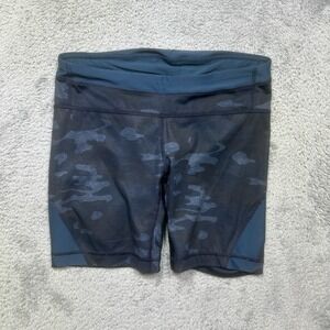 Lululemon Sz 6 Clip In Biking Cycling Shorts Camo Blue High Rear‎ Waist Coverage